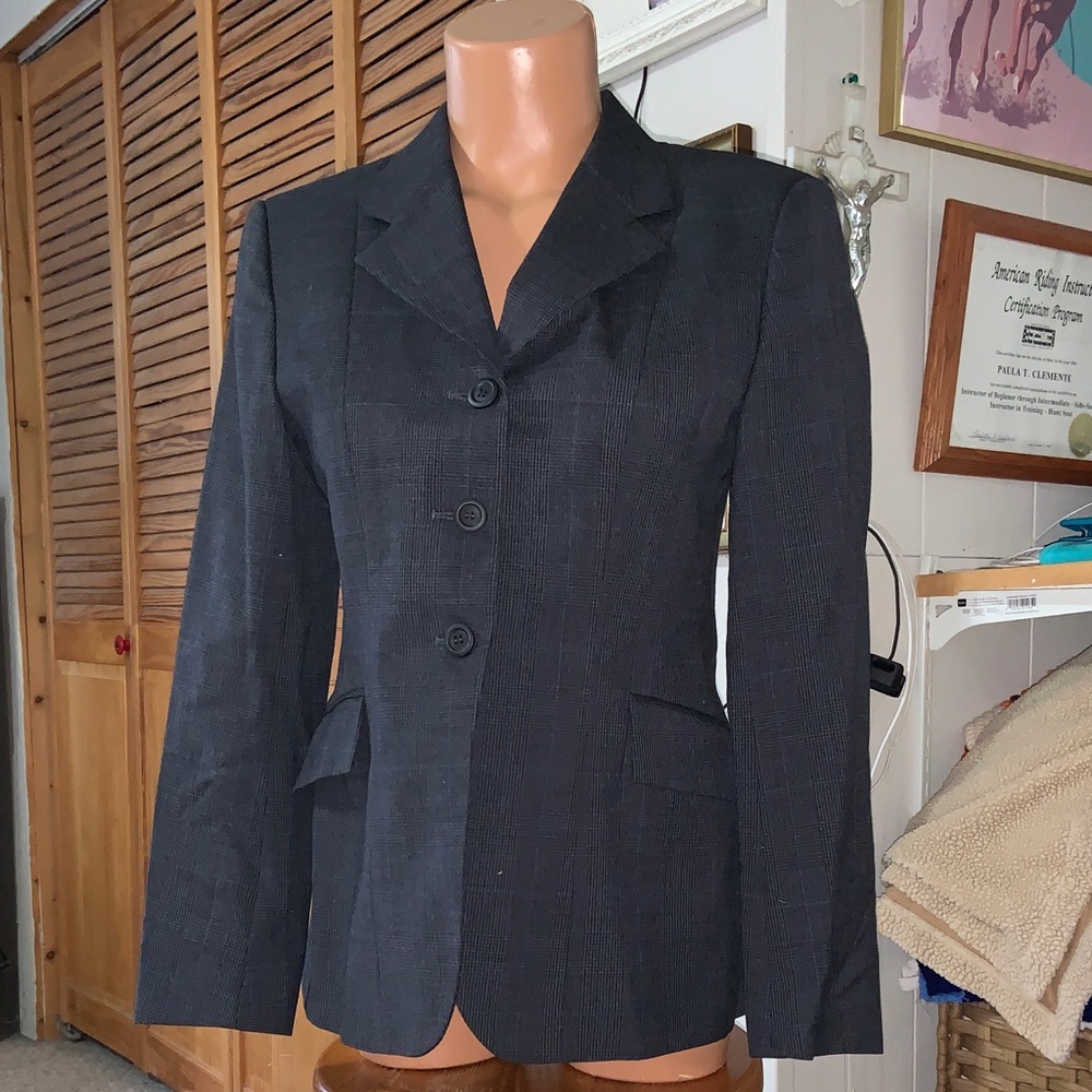 Grand Prix for Hatfields Saddlery hunt coat gray plaid wool size 34